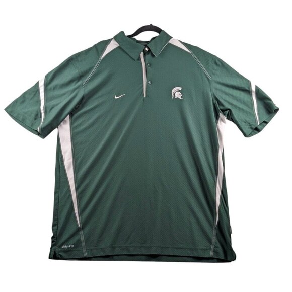 Nike Dri-Fit Elite Michigan Spartans Polo Shirt Men's Size XL Green/White - Picture 1 of 10